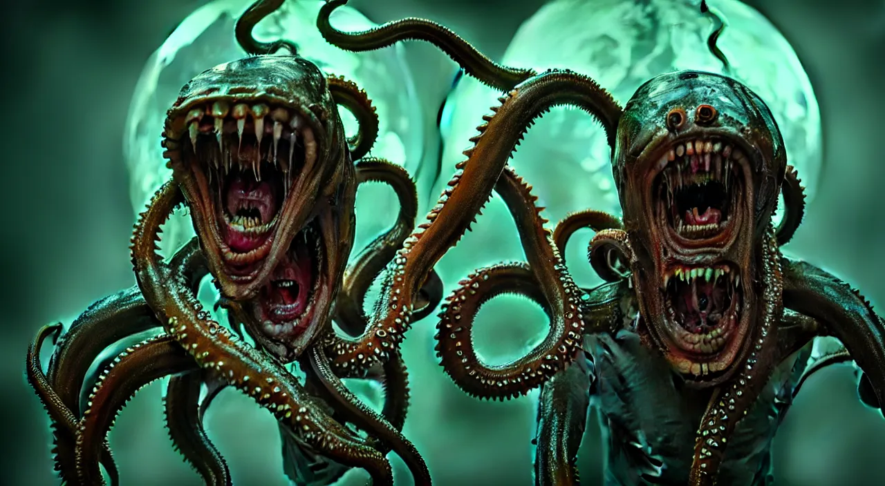 Image similar to gary busey as a monster with tentacles, horror video game, sci fi horror, alien ( 1 9 7 9 ), body horror, unreal engine, octane render, depth of field, cycles render, hd