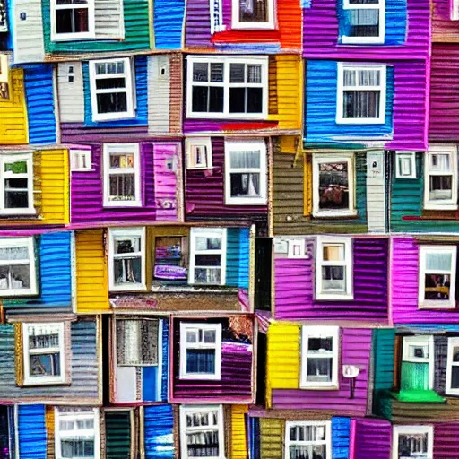 Image similar to A cityscape made up of thousands of tiny colorful houses. Photography.