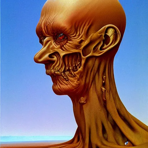 Image similar to A Character by Zdzisław Beksiński and Peter Elson