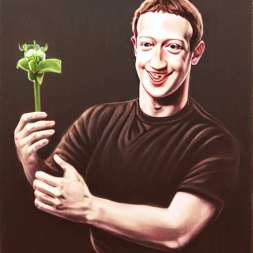 Image similar to mark zuckerberg holding a flower by h.r. giger, horror