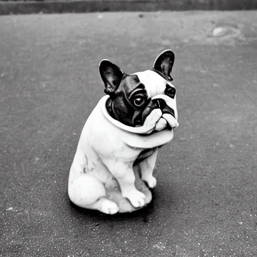Image similar to a photo of a marble sculpture of a French bulldog, 35mm, Pentax