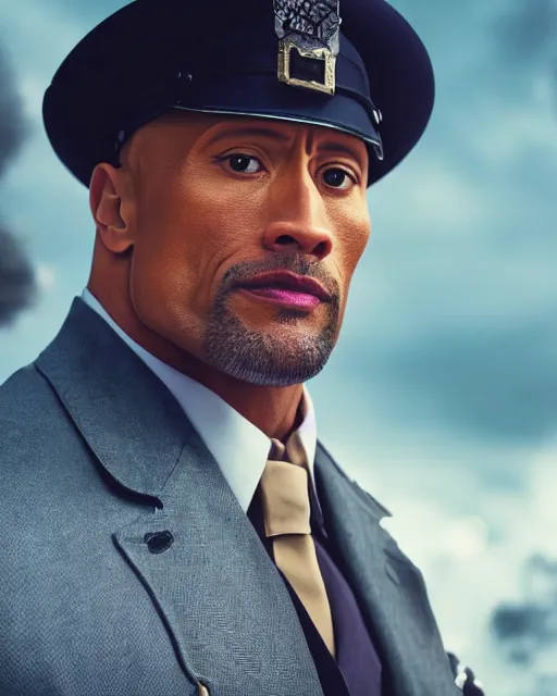 Image similar to film still close up shot of dwayne johnson as inspector clousea. photographic, photography