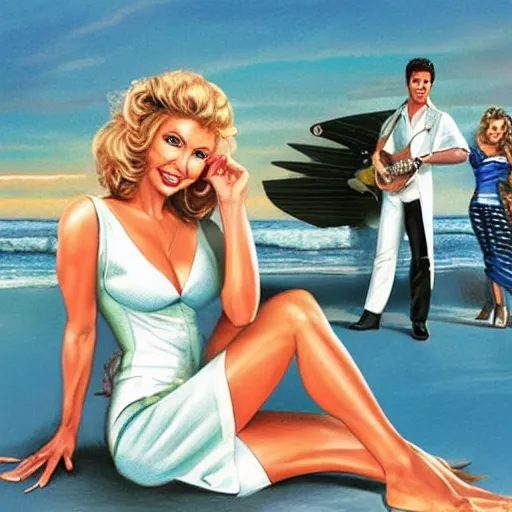 Image similar to Olivia Newton-John as Sandy in Grease, by Mark Brooks, Donato Giancola, Victor Nizovtsev, Scarlett Hooft Graafland, Chris Moore