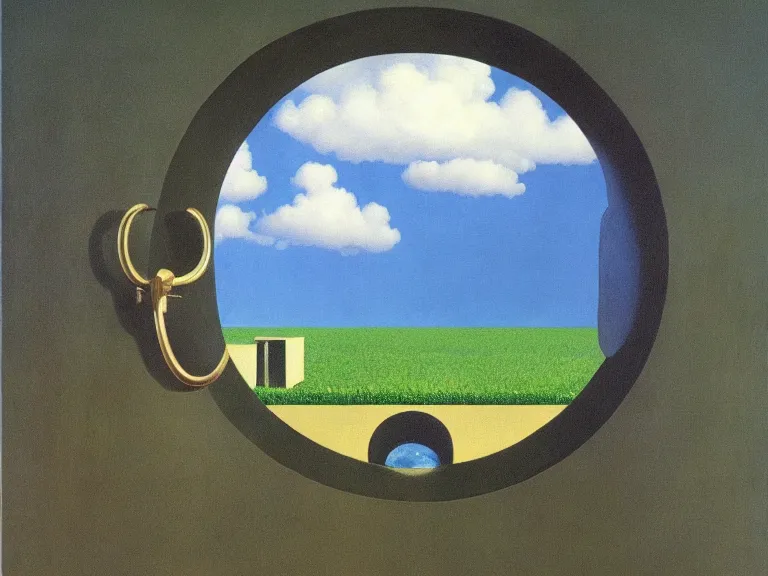 Image similar to keyhole, painting by rene magritte, high detail, high resolution