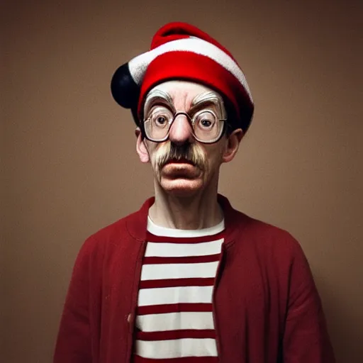 Prompt: hyperrealistic photography of where's wally? by caravaggio