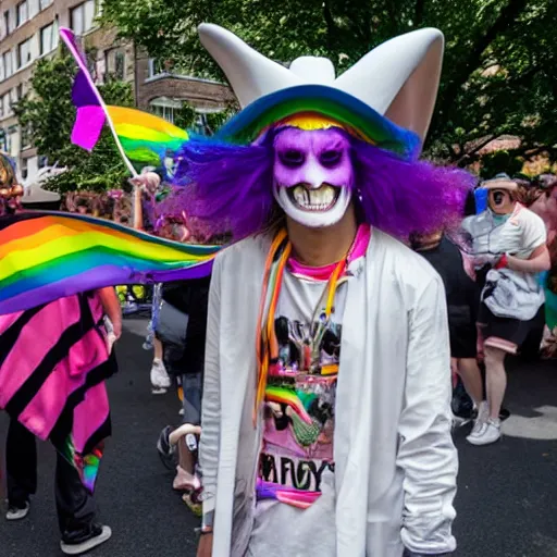 Prompt: The Babadook at a pride parade, photograph