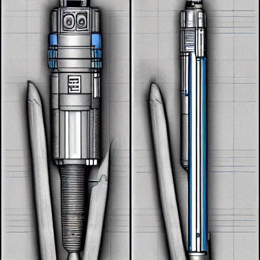 Prompt: technical blueprint of lightsaber, pencil style