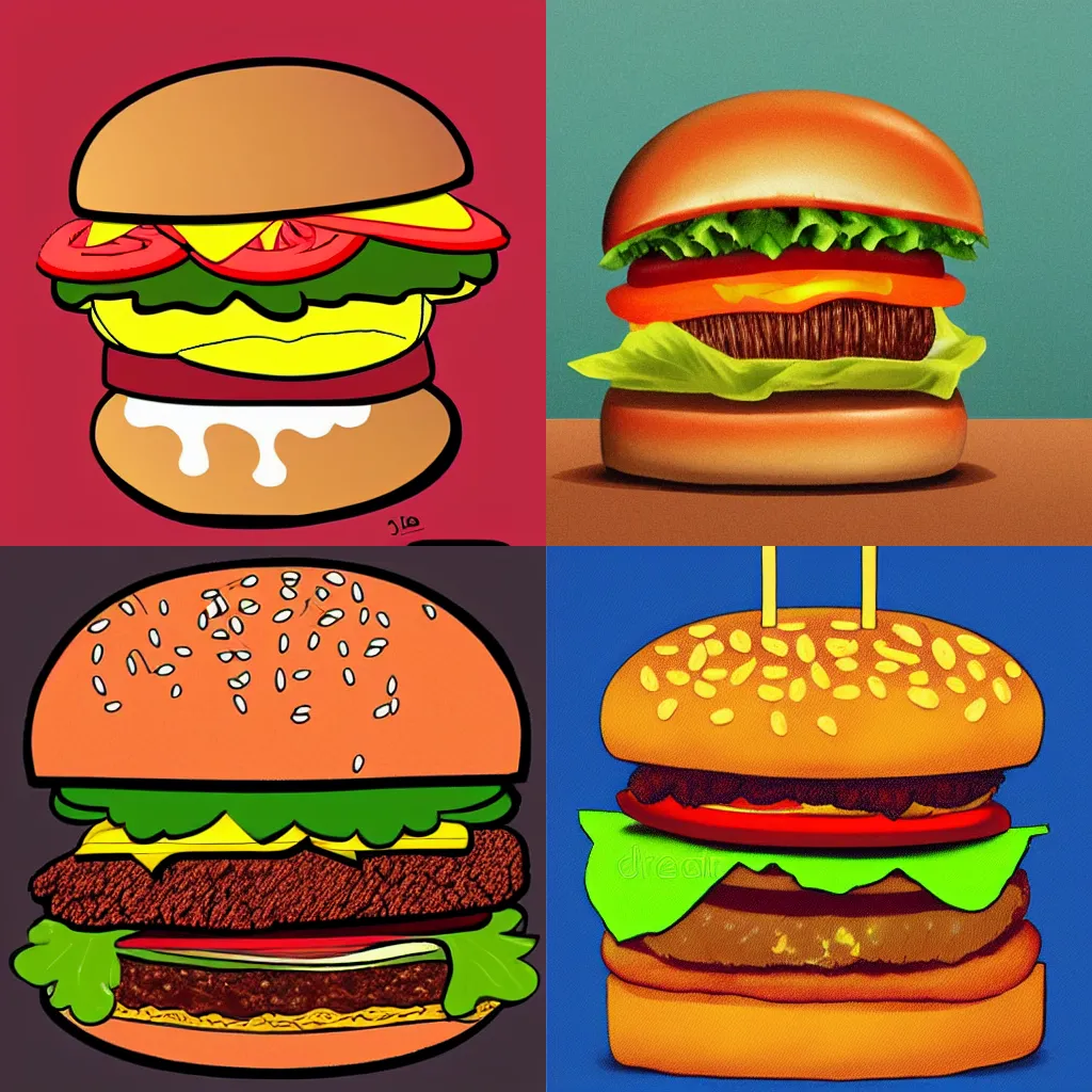 Prompt: hamburger, art by Fenton Joe, illustration