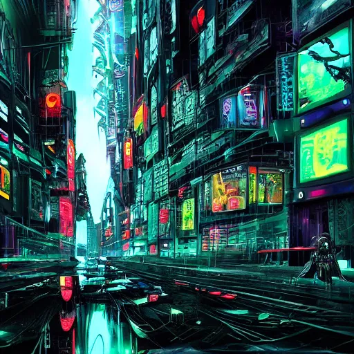 Prompt: Very very very horrific cyber-demon, cyberpunk style, vivid colors, dramatic lighting, top post of all time on /r/ImaginaryLandscapes subreddit