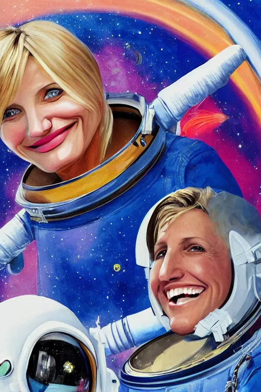 Prompt: Painting of Cameron Diaz as an astronaut in space