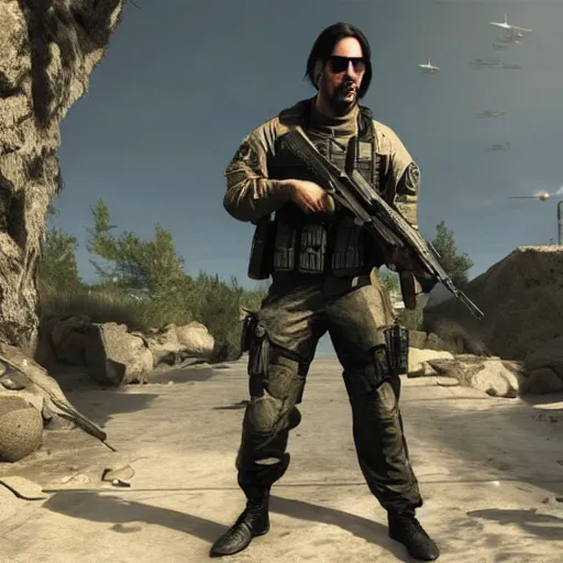 Image similar to Keanu Reeves in Call of duty war zone 4K quality super realistic