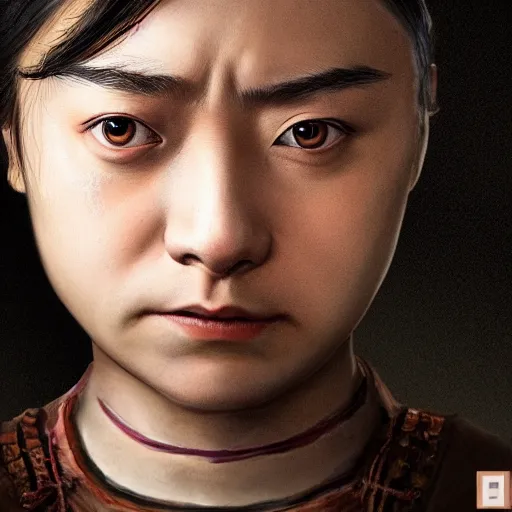 Prompt: Frontal portrait of a barbed arya stark as a chinese girl