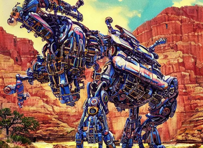 Prompt: realistic physically based rendering of a giant mechanical robot crab at the grand canyon by jack kirby!!! and simon bisley, epic, awesome trendy color palette, cinematic, claymation, by wes anderson and joop geesink, diorama