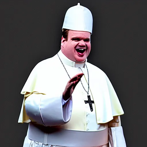 Image similar to chris farley dressed as the pope, 4 k