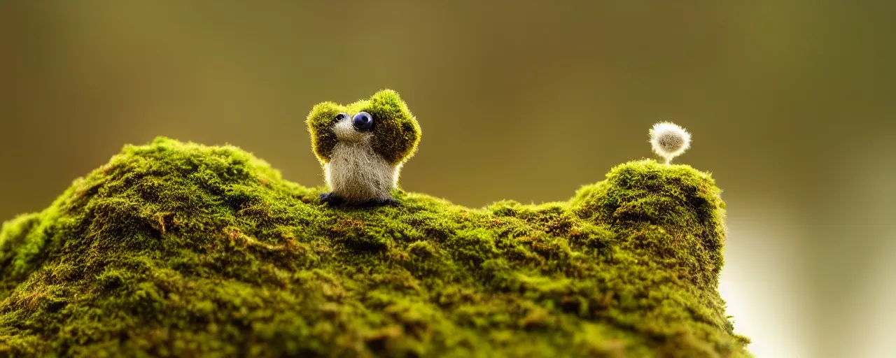 Image similar to a tiny cute mossy forest creature by bobby chiu, at sunset, macro photography, goro fujita