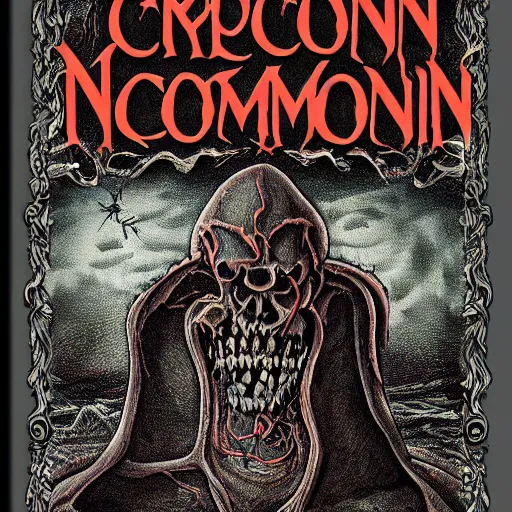 Prompt: front cover of the necronomicon, ultra detail, creepy, book cover