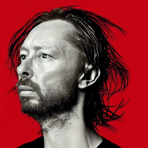 Image similar to thom yorke face made off spaghetti,