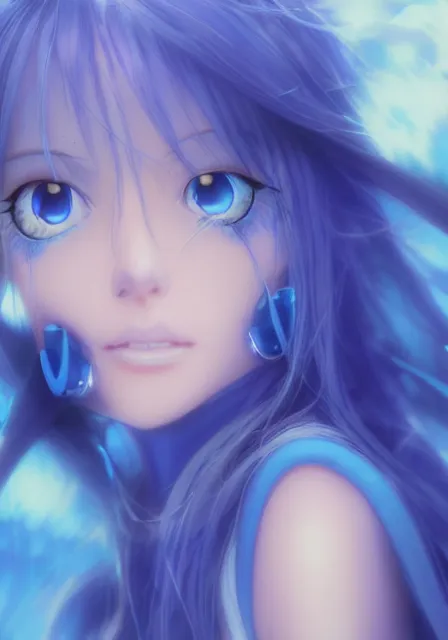 Prompt: portrait of a beautiful blue slime woman by aramaki shinji and amano yoshitaka 8 k hd