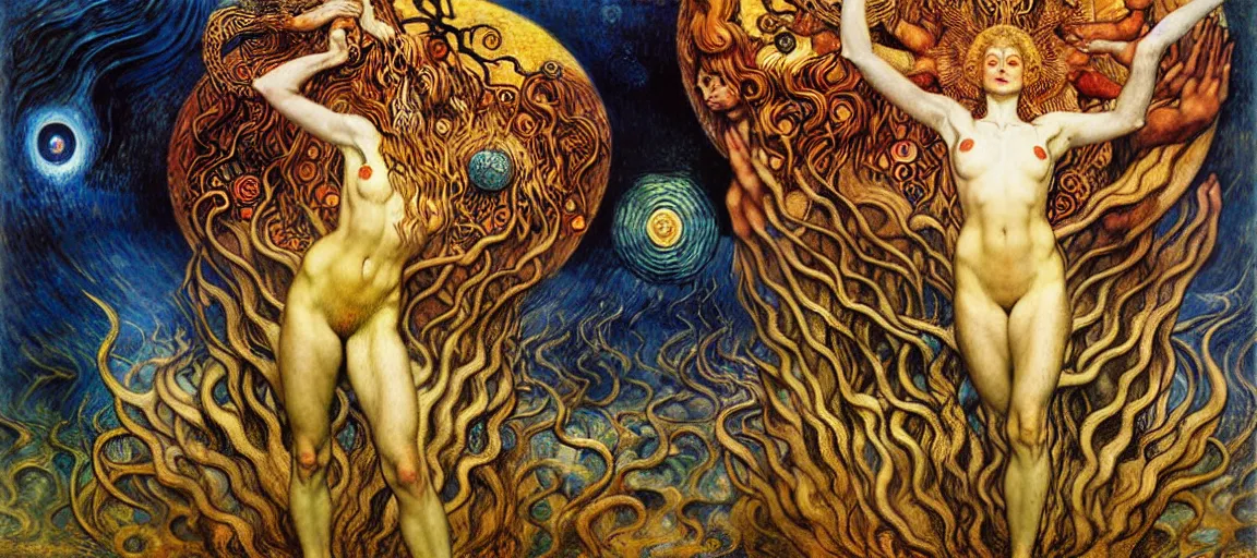 Image similar to Divine Chaos Engine by Karol Bak, Jean Delville, William Blake, Gustav Klimt, and Vincent Van Gogh, symbolist, visionary