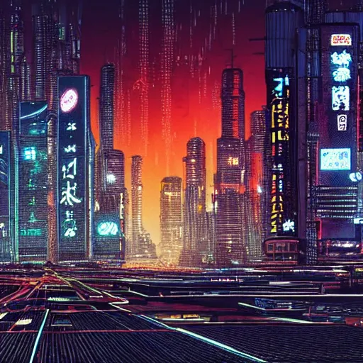 Image similar to cyberpunk landscape of Chiba City at night from Neuromancer