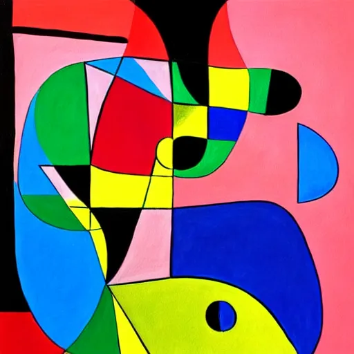 Prompt: a painting of a woman sitting on the ground, a cubist painting by joan miro, trending on behance, orphism, constructivism, fauvism, picasso