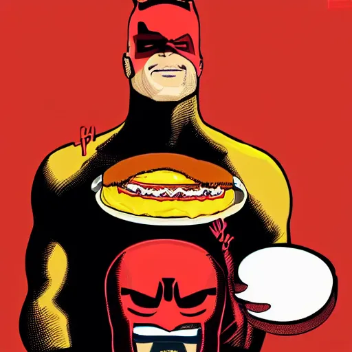 Image similar to daredevil eating mcdonalds