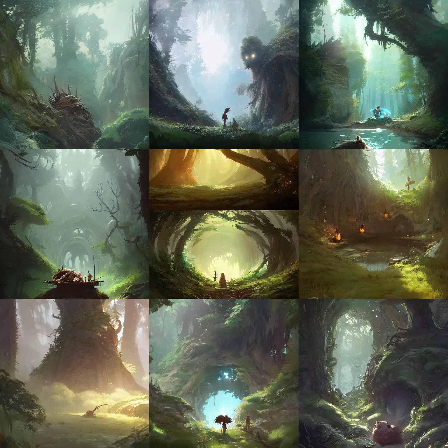Prompt: Forestpunk Naturecore Hobbit Hole Studio Ghibli and Greg Rutkowski, artstation