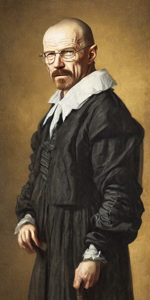 Image similar to a beautiful old portrait of Walter White, 1700s, very very old painting, 4k detailed