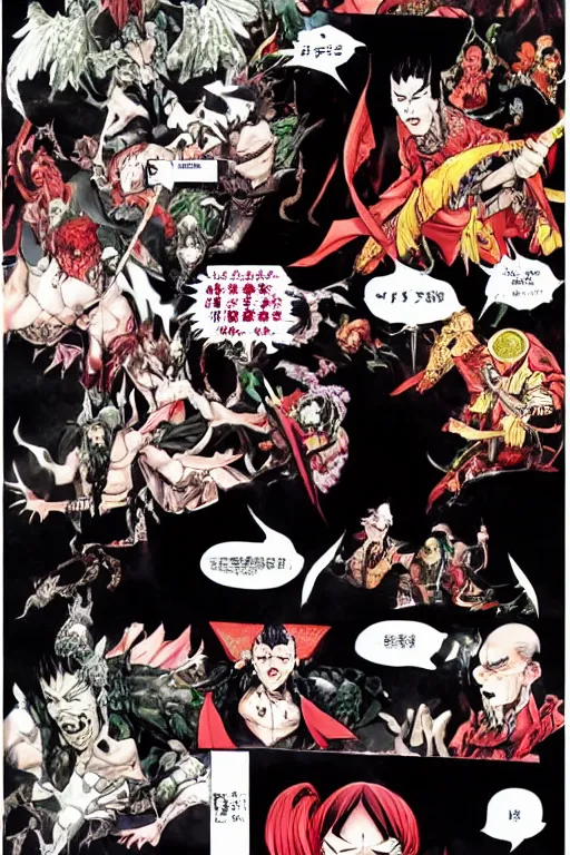 Prompt: 中 元 节, 中 国 鬼 节, king of hell, comic book page