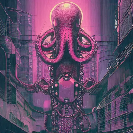 Prompt: cyberpunk Octopus, Industrial Scifi, detailed illustration, techwear, character portrait, by Martin Grip and Moebius