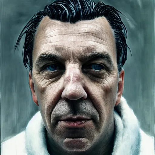 Prompt: cinematic portrait of till lindemann, intricate, elegant, by alyssa monks, highly detailed, symmetrical face, fine details, masterpiece, trending on artstation