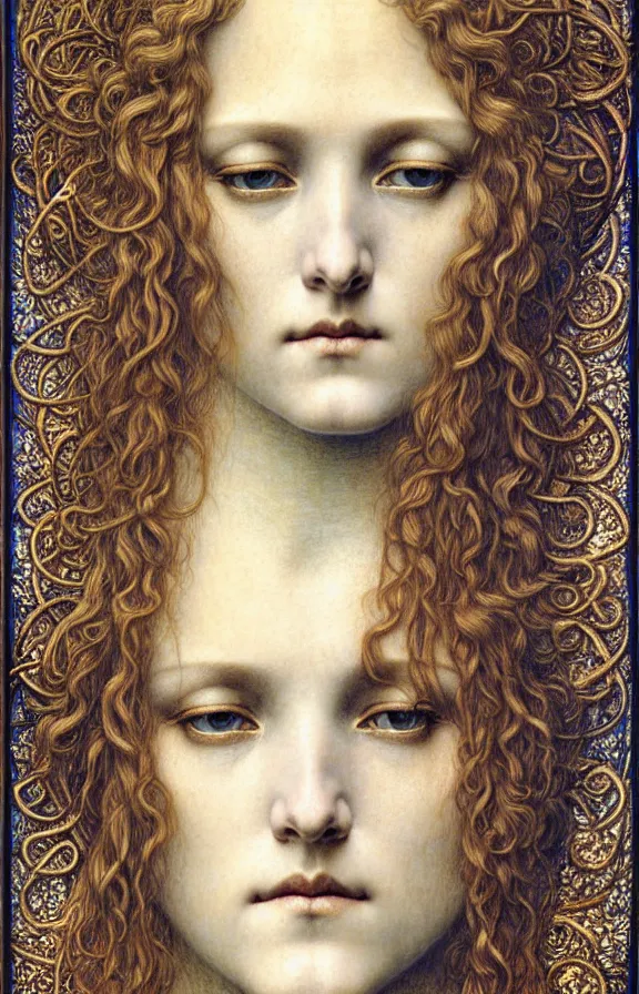 Image similar to detailed realistic beautiful young medieval queen face portrait by jean delville, gustave dore and marco mazzoni, art nouveau, symbolist, visionary, gothic, pre - raphaelite. horizontal symmetry