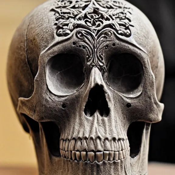 Image similar to intricate gothic details carved on a skull