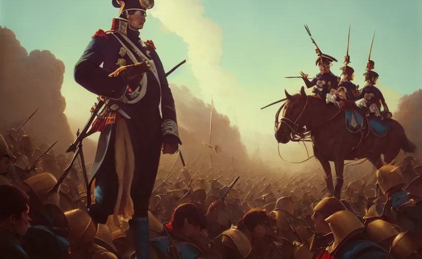 Image similar to highly detailed surreal vfx portrait of napoleonic wars, stephen bliss, unreal engine, greg rutkowski, loish, rhads, beeple, makoto shinkai and lois van baarle, ilya kuvshinov, rossdraws, tom bagshaw, global illumination, detailed and intricate environment