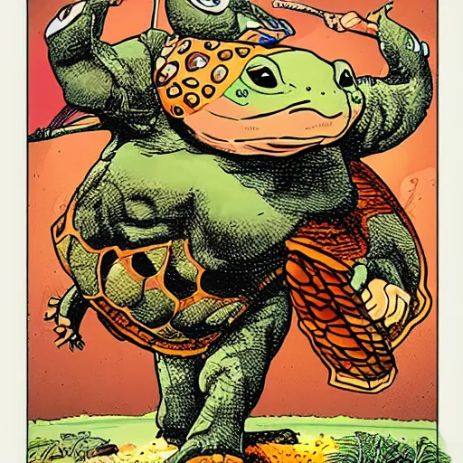 Image similar to anthropomorphic turtle hero by mw kaluta