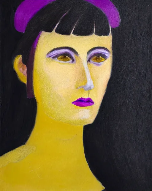 Prompt: portrait of a woman with yellow and purple eyes