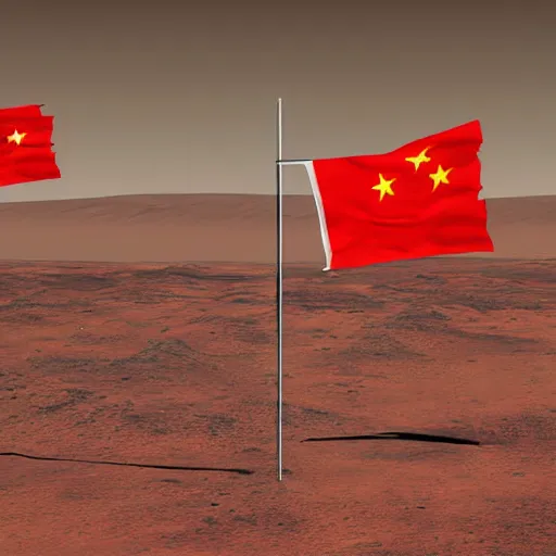Prompt: flag of china flying on mars, photograph, realistic, highly detailed