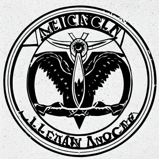 Image similar to American Occult logo, graphic design, black and white