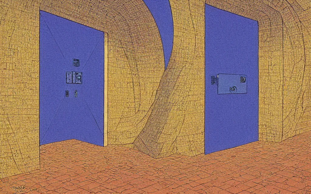 Image similar to rectangular portal gate to another dimension, fractal. retro minimalist art by jean giraud