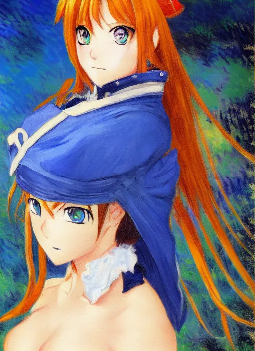 Prompt: a portrait of a female pirate, blue uniform, very anime in impressionist style, anime trending artwork, anime painter studio, by claude monet