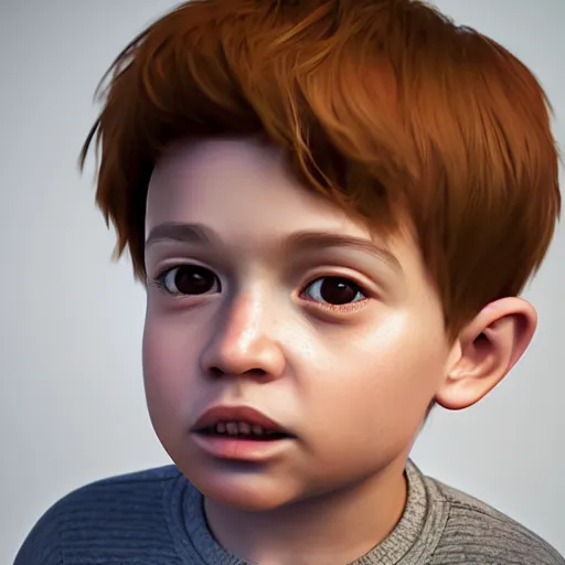 Image similar to cell shaded render of a little boy with a giant head, octane render, cinema 4 d, award winning, beautiful aesthetic design, unreal engine 5, ultra detailed