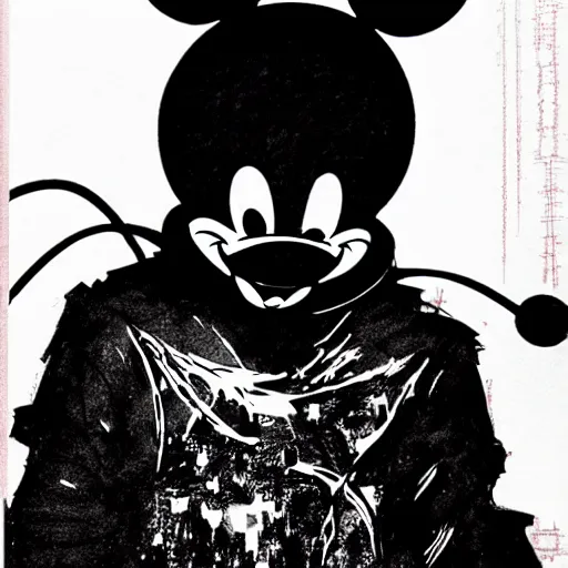 Image similar to Mickey Mouse looking sinister, by Tsutomu Nihei, highly detailed