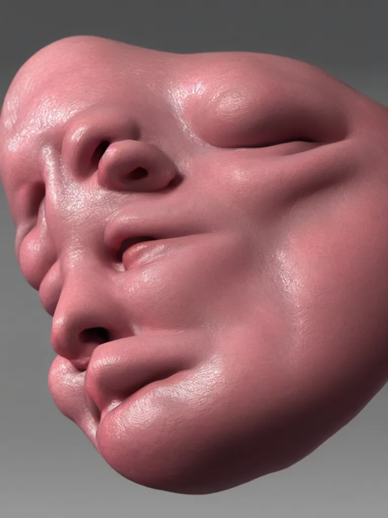 Image similar to a 3d primitive tube shape, texture-mapped with pink human skin, glossy, straight smooth vertical , highly realistic, Surface Painter, hyper-real, 4k, Octane render, style of Ron Mueck