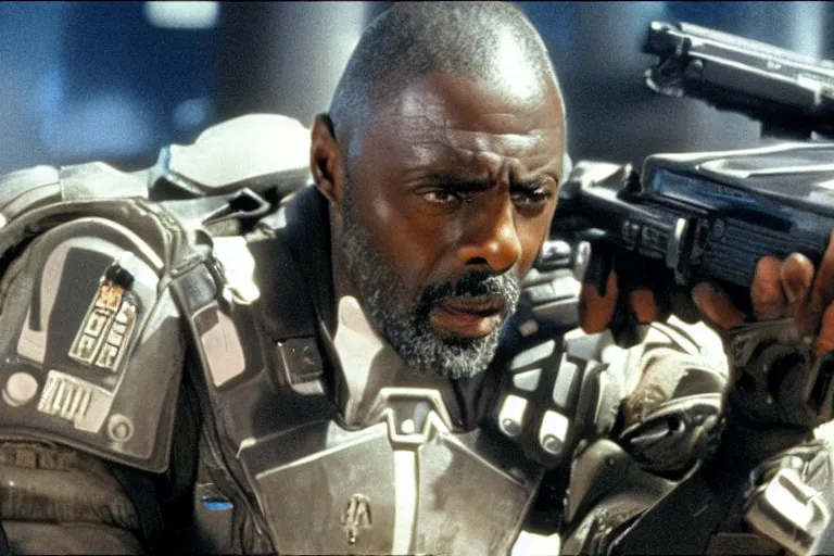 Image similar to Idris Elba in Starship Troopers (1997), highly detailed, high quality, HD, 4k, 8k, Canon 300mm, professional photographer, 40mp, lifelike, top-rated, award winning, realistic, sharp, no blur, edited, corrected, trending