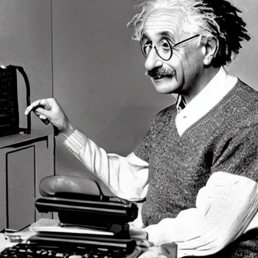 Image similar to vintage photo of albert einstein playing roblox, roblox shown on the computer, einstein pointing at the computer, circa 1 6 0 0, award - winning shot