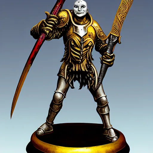Image similar to ( ( ( head and shoulders portrait of a gaunt noseless yellow - skinned bald githyanki warrior in a breastplate, wielding a magical silver greatsword ) ) ), hr giger, d & d, fantasy, medieval