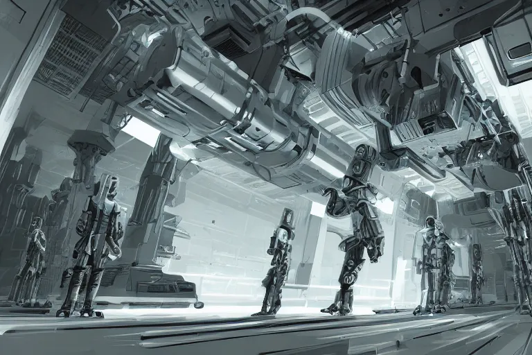 Prompt: parallax datacenter server room interior single mono colossus white rusty android guest robosaurus tusk artstation cinematic detailed concept art sharp coherent cgsociety symmetric perfect well balanced shadows lotr swithes routers starwars