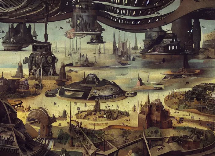 Image similar to an intricately detailed scene from a sci-fi movie by Hieronymus Bosch, Wes Anderson and Syd Mead