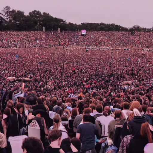 Prompt: photo of a rock band playing in a crowded stadium