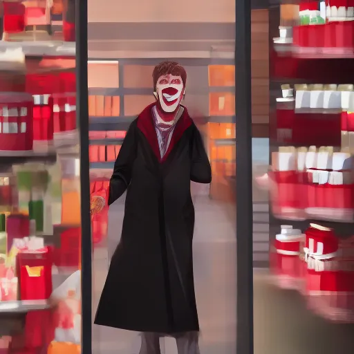 Prompt: a vampire shopping in a grocery store full of bags of blood, realistic,